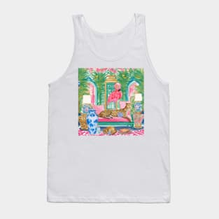 Cheetah and pink flamingo in preppy chinoiserie interior Tank Top